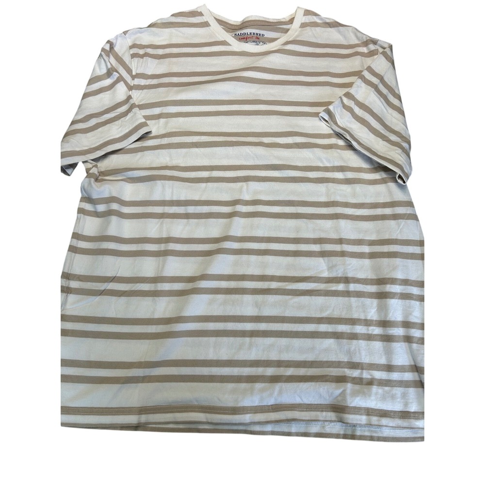 Saddlebred Comfort Tee Tan White Striped Cotton Crewneck T-Shirt XL
